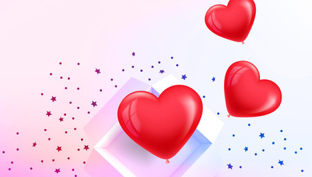 Opened gift box with red hearts. 3d illustrationのイラスト素材