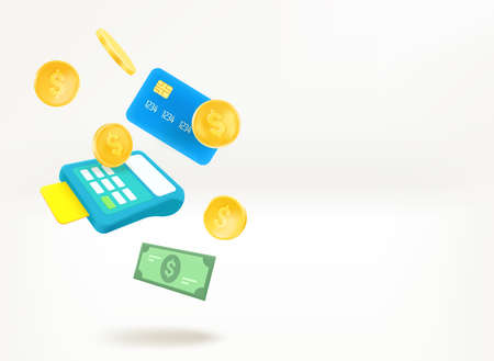Shopping and ecommerce concept with payment terminal and moneyのイラスト素材