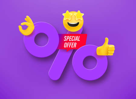 Shopping special offer label with percentage sign and emojis. 3d vector illustrationのイラスト素材