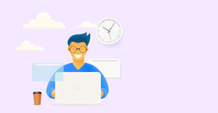 Clerk at the office. 3d vector banner with copy spaceのイラスト素材