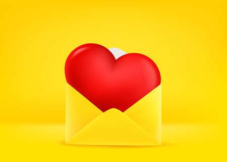 paper envelope with heart. Mailing with love concept. 3d vector illustrationのイラスト素材