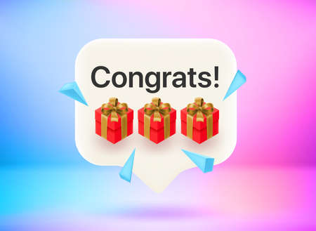 Congratulations concept. Chat bubble with cute emojis. vector 3d illustrationのイラスト素材