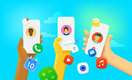 People of the world using modern smartphones to communicate. global communication conceptのイラスト素材