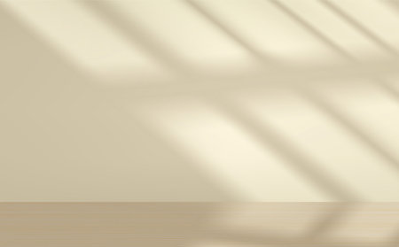 Studio with wooden floor and light of a window. Vector 3d illustration with shadow overlay effectのイラスト素材