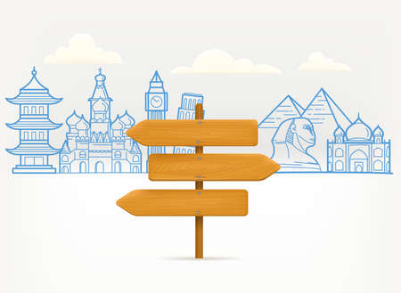 World travel vector illustration with famous monumentsのイラスト素材