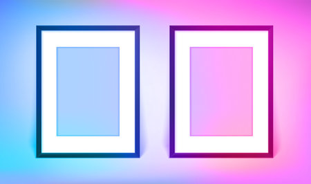 Two blank image frames. 3d vector banner with holographic effectのイラスト素材