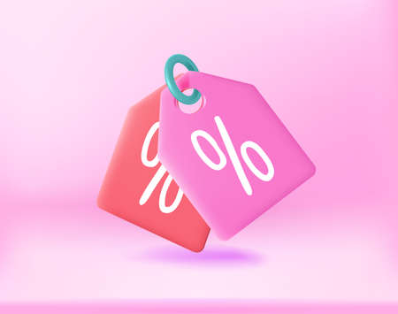 Shopping price tags on pink background. 3d vector illustrationのイラスト素材