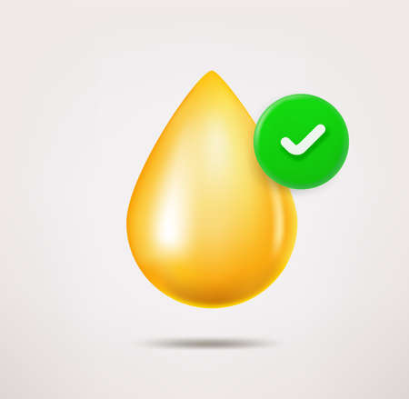 Oil drop icon with checkmark. 3d vector iconのイラスト素材