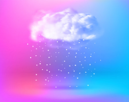Stars fallind down from the cloud on holographic interior. 3d vector illustrationのイラスト素材