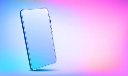 Modern smartphone with blank screen. 3d vector illustration with holographic effectのイラスト素材