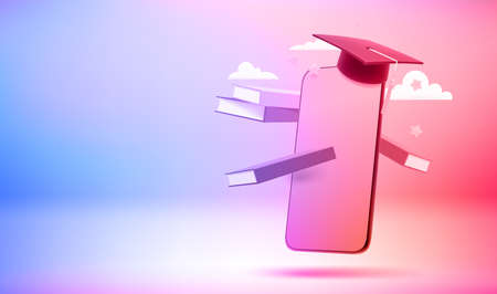 online learning concept. 3d vector banner with copy spaceのイラスト素材