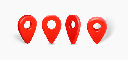 Map navigation red pointers. vector 3d illustration