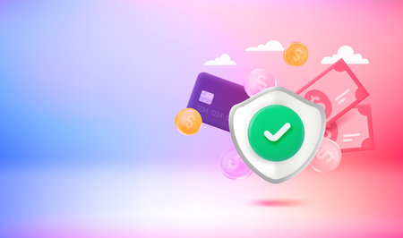 Money protection concept. 3d vector banner with copy spaceのイラスト素材