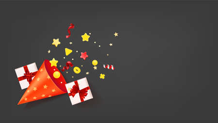 Holiday concept with confetti. 3d vector banner with copy spaceのイラスト素材