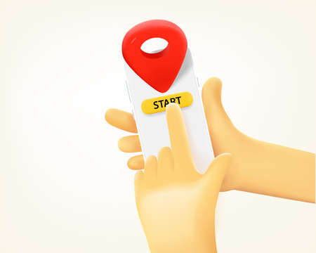 Man using navigation application via mobile phone. 3d vector illustrationのイラスト素材