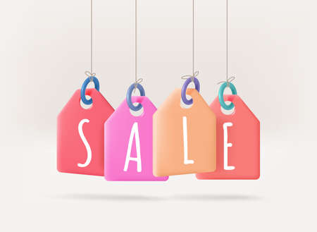 Season sale concept with price tags. 3d vector illustrationのイラスト素材