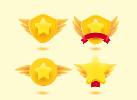 Star rating golden labels 3d vector setのイラスト素材
