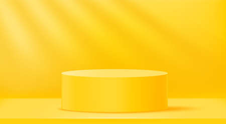 Yellow interior with light of a window and podium. vector 3d illustrationのイラスト素材