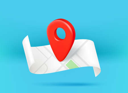 Paper map with pin. 3d vector illustrationのイラスト素材
