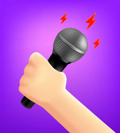 Man holding microphone in a hand. 3d vector illustrationのイラスト素材