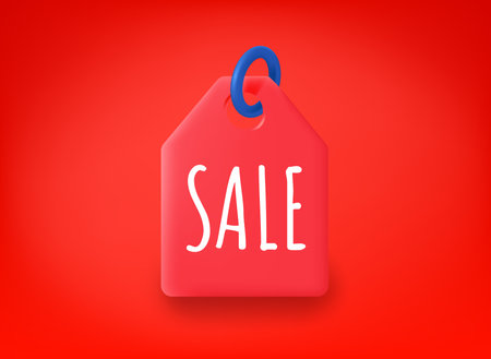 Red shopping price tag on red background. 3d vector illustrationのイラスト素材