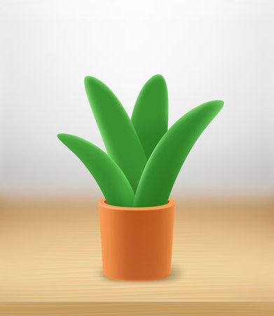 Home plant in the pot on the table. vector 3d illustrationのイラスト素材