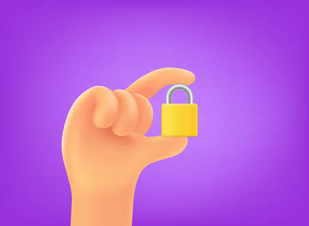 Hand with yellow padlock. safety concept. 3d vector illustration