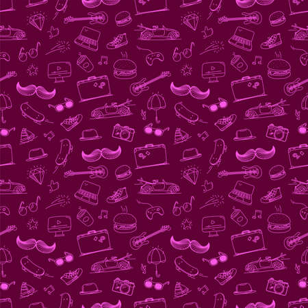 Hipster doodle vector elements seamless patternのイラスト素材