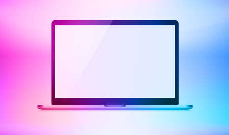 Modern laptop with blank screen. 3d vector illustration with holographic effectのイラスト素材