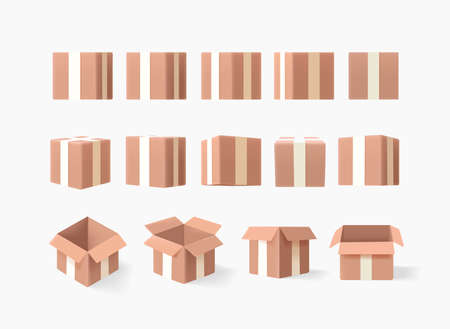 Postage cardboard boxes clipart isolated on white background. 3d vector illustrationのイラスト素材