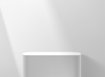 Bright empty room with sunlight and podium. Showcase with shadow overlay effectのイラスト素材