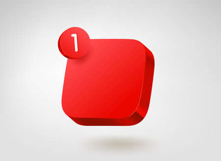 Red button template with notification. 3d vector mobile application iconのイラスト素材