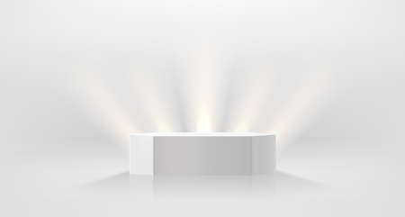 Illuminated white interior with bright spotlights and podium. Showcase for a product. 3d vector illustrationのイラスト素材