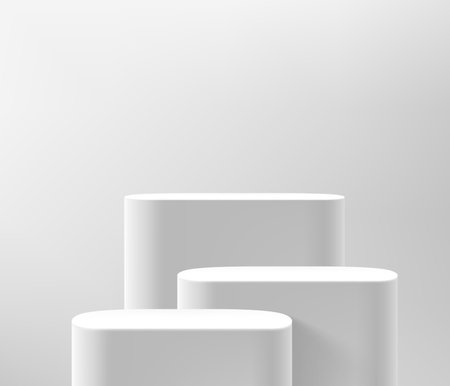 Showcase with three podiums. 3d vector illustration with copy spaceのイラスト素材