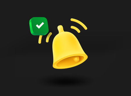 Ringing bell with checkmark icon. 3d vector illustrationのイラスト素材