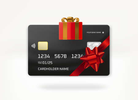 Plastic banking card with present. 3d vector illustrationのイラスト素材