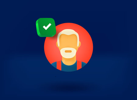 Old man avatar with checkmark icon. 3d vector illustrationのイラスト素材