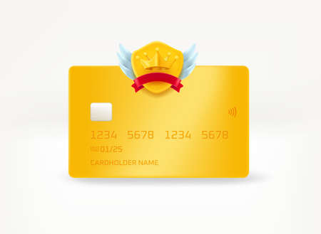 Plastic premium banking card with crown label. 3d vector illustrationのイラスト素材
