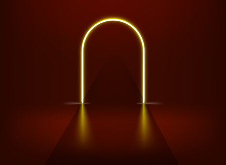Red neon glowing way inside. 3d vector illustrationのイラスト素材