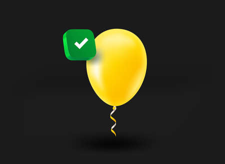 Yellow air balloon with checkmark icon. 3d vector illustrationのイラスト素材