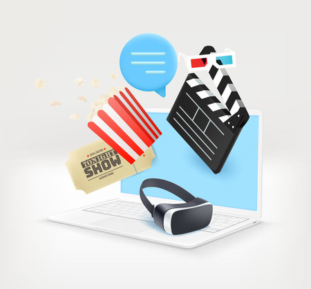 Using modern computer for modern entertainment. 3d vector illustration