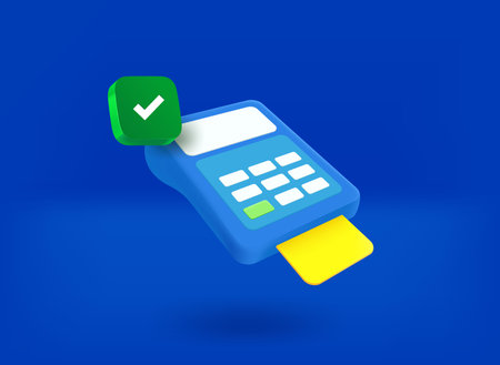 Payment terminal with checkmark pictogram. 3d vector illustration
