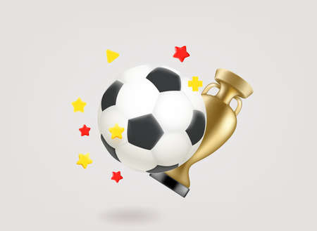 Soccer ball with golden cup. 3d vector conceptのイラスト素材
