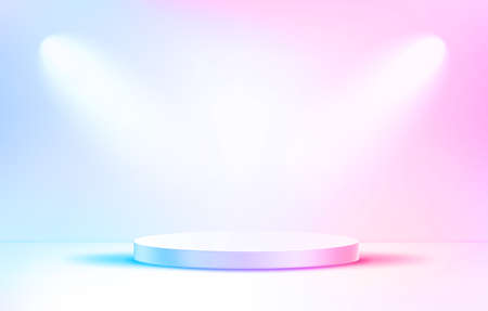 Holographic empty studio with two projectors. 3d vector showcaseのイラスト素材