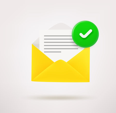 Opened envelope with checkmark. 3d vector iconのイラスト素材