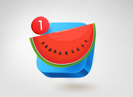 Red water melon on blue button with notification. 3d vector mobile application iconのイラスト素材