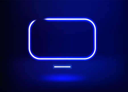 Blue neon glowing monitor. 3d vector illustrationのイラスト素材