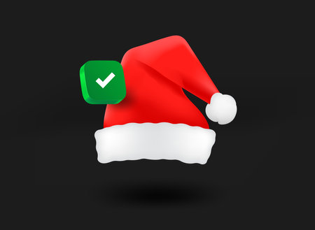 Santa claus hat with checkmark icon. 3d vector illustrationのイラスト素材