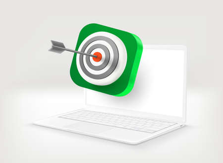 White modern laptop with target icon. 3d vector illustrationのイラスト素材
