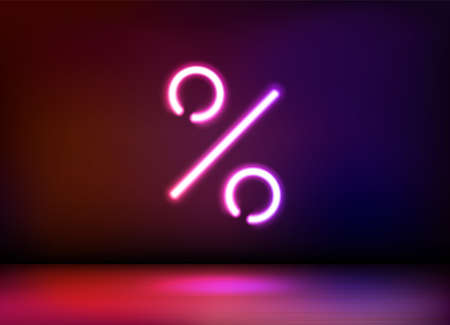 Neon glowing percentage icon. 3d vector illustrationのイラスト素材